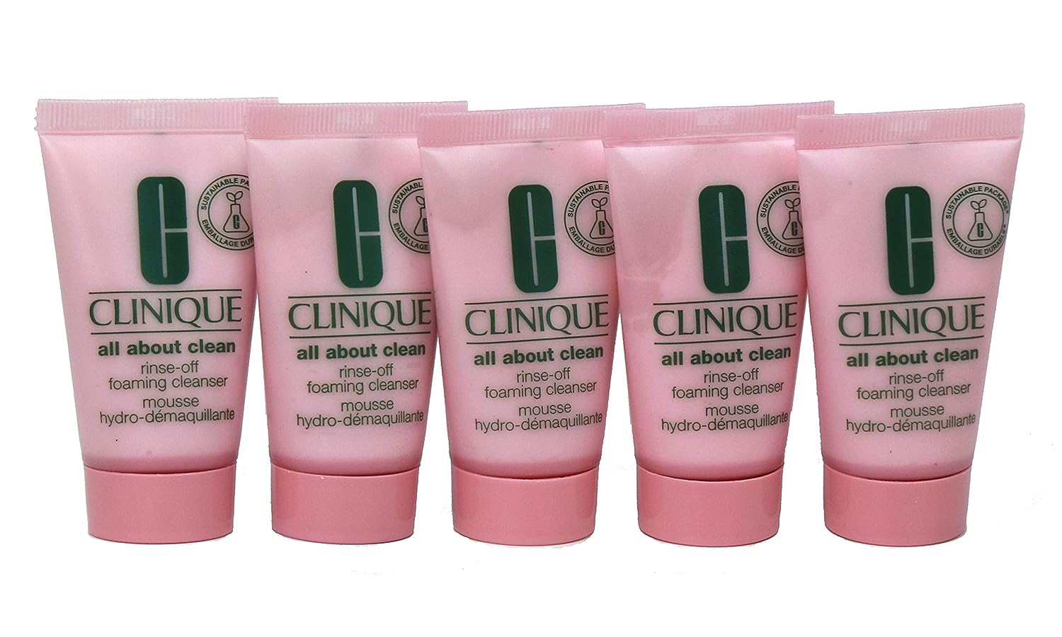 Clinique Pack of 5 x All About Clean Rinse-Off Foaming Cleanser, 1 oz each Sample Size Unboxed