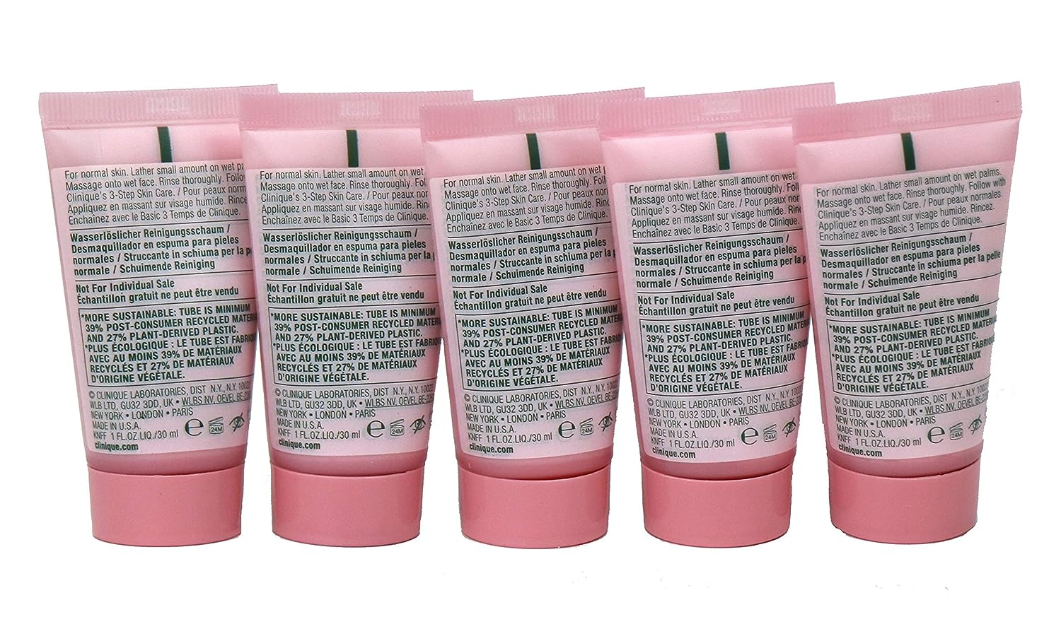 Clinique Pack of 5 x All About Clean Rinse-Off Foaming Cleanser, 1 oz each Sample Size Unboxed