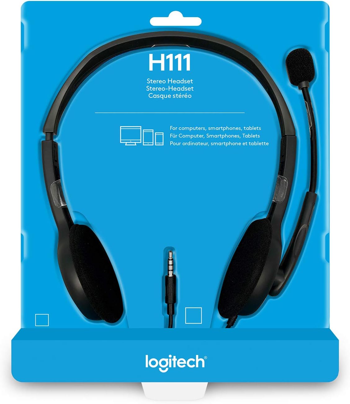 Logitech H111 Wired Headset, Stereo Headphones with Noise-Cancelling Microphone, 3.5 mm Audio Jack, PC/Mac/Laptop/Smartphone/Tablet - Black