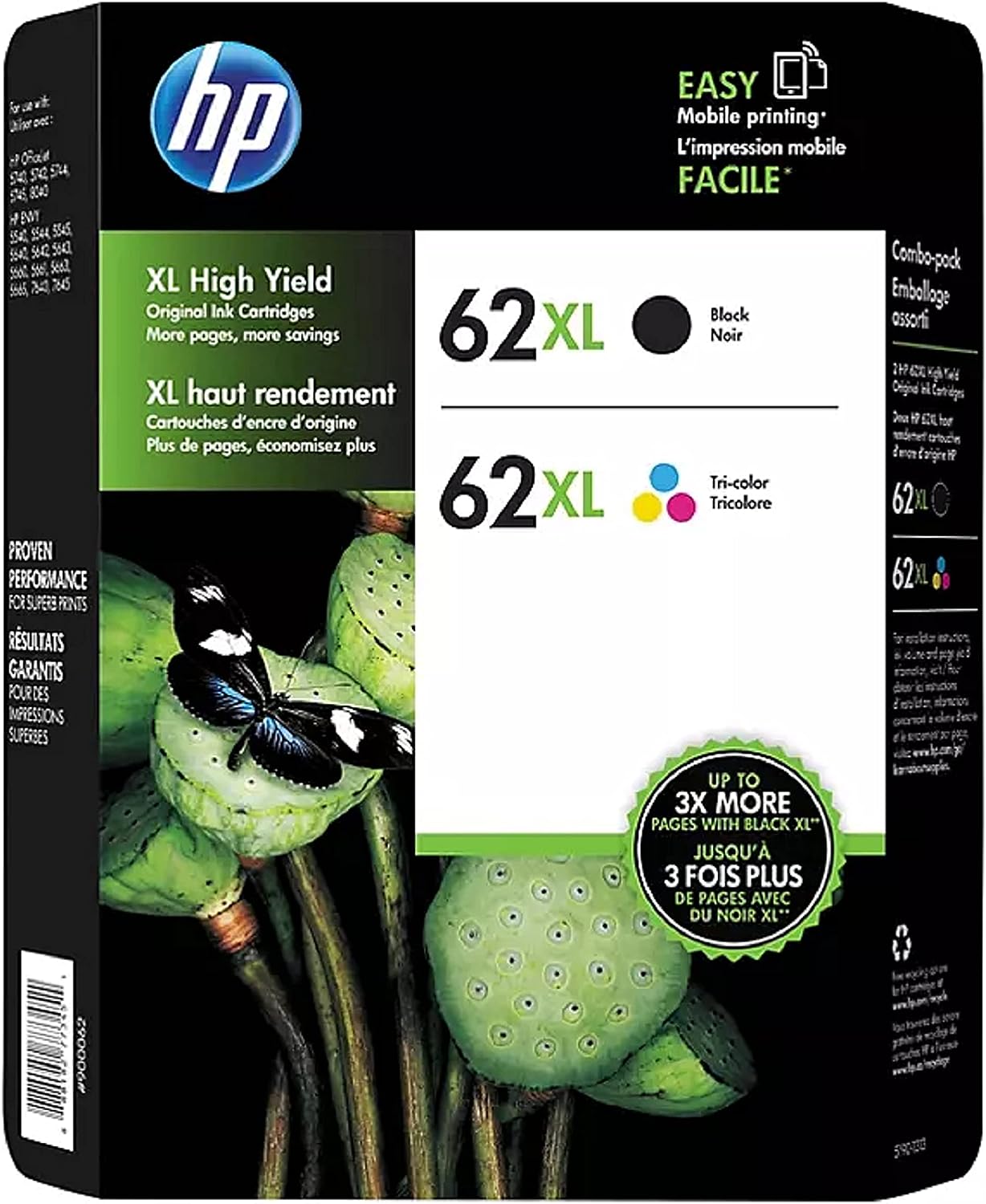 HP 62xl High Yield Black and TriColor Ink Combo Pack (OEM)