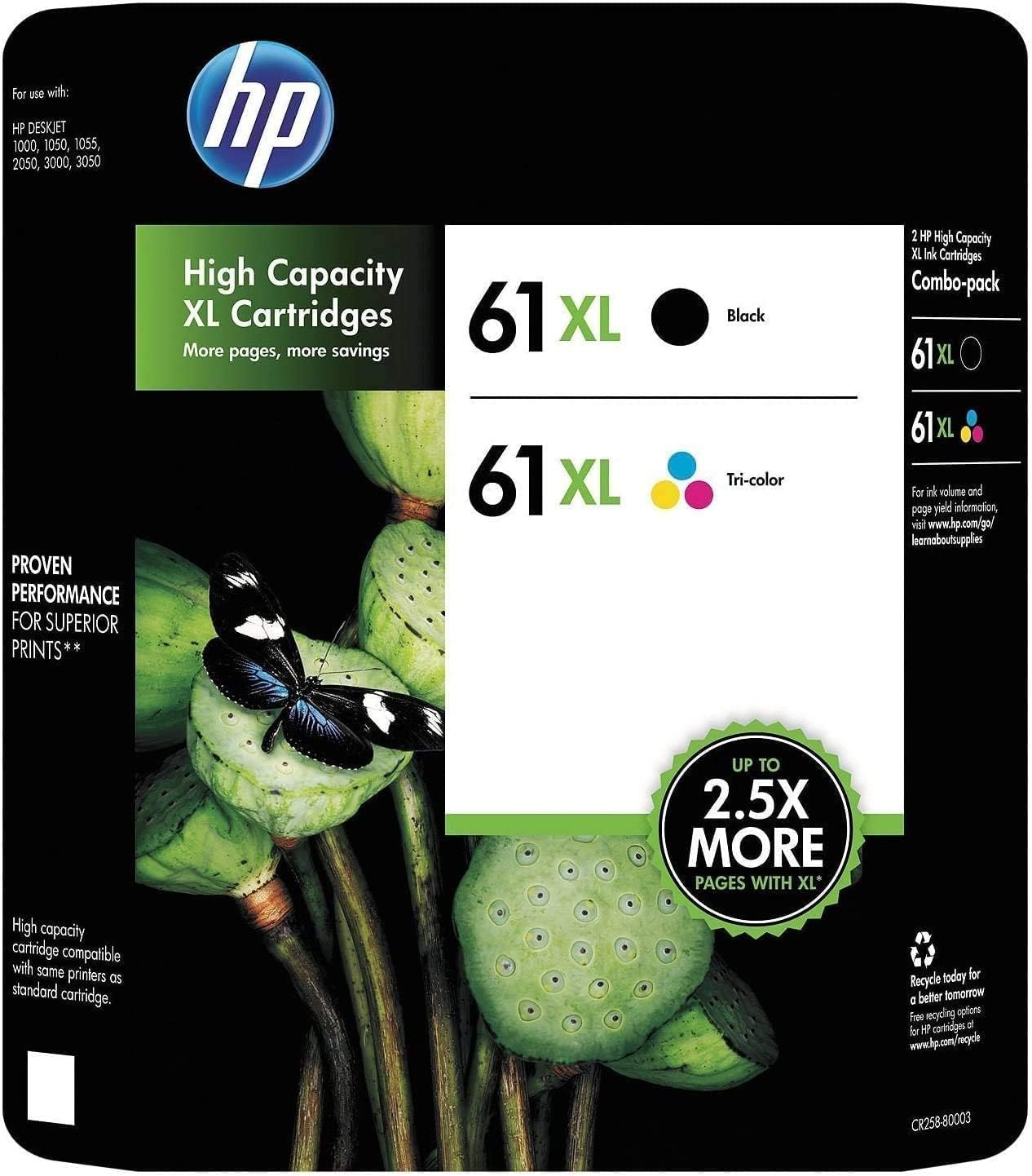 HP 61XL High Yield Black and Tri-Color Combo Pack