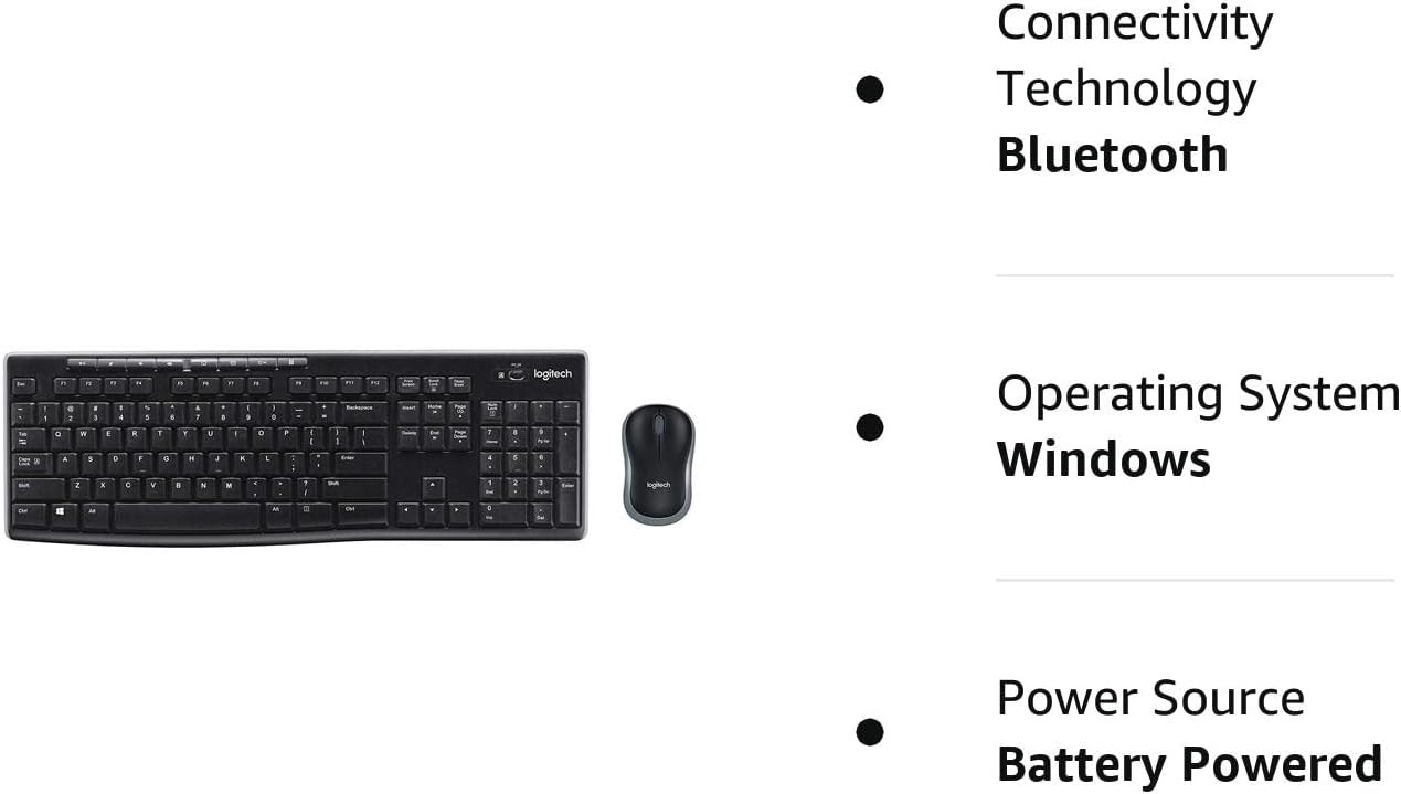 Logitech K270 Wireless Keyboard and M185 Wireless Mouse Combo — Keyboard and Mouse Included, Long Battery Life (Black with Mouse)