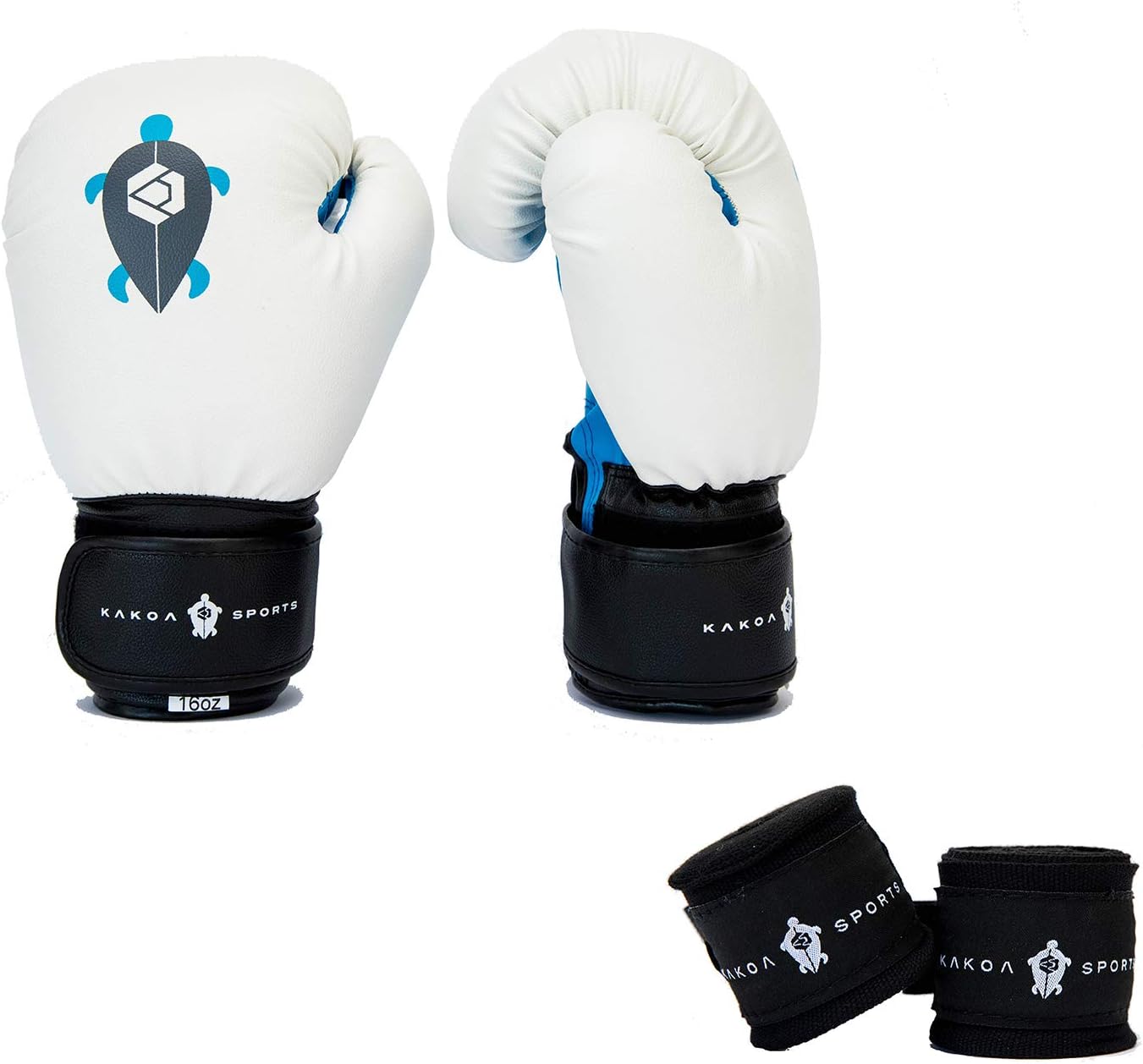 Kakoa Sports Boxing Gloves & Hand Wraps Set for Women and Men -16oz - Perfect for Boxing, Muay Thai, Kickboxing, MMA Training, Heavy Bag, & Punching Bags - Sparring Gloves (White)