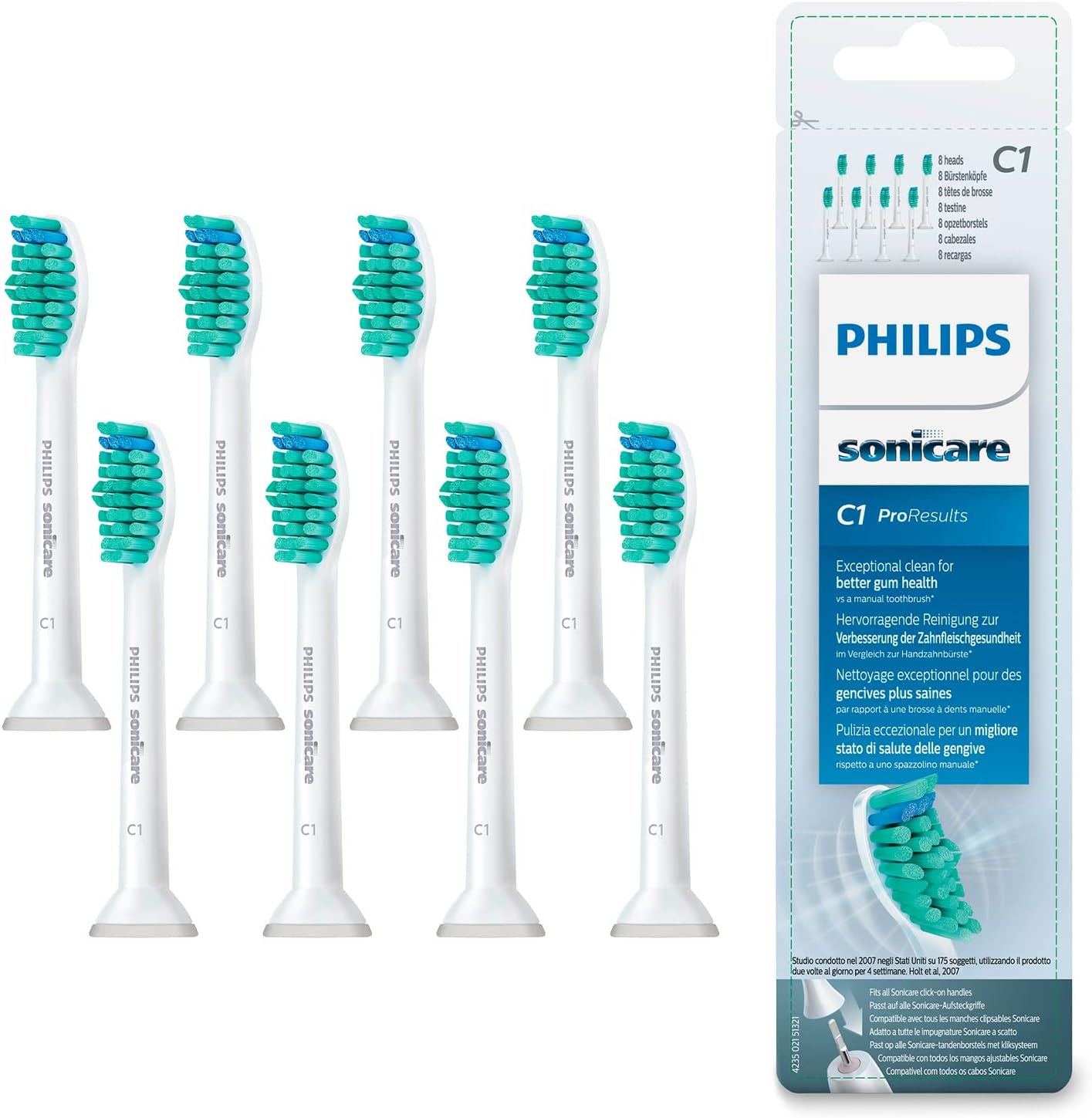 Philips Genuine Sonicare Pro Results Brush Heads, White, Pack of 8 - HX6018/26