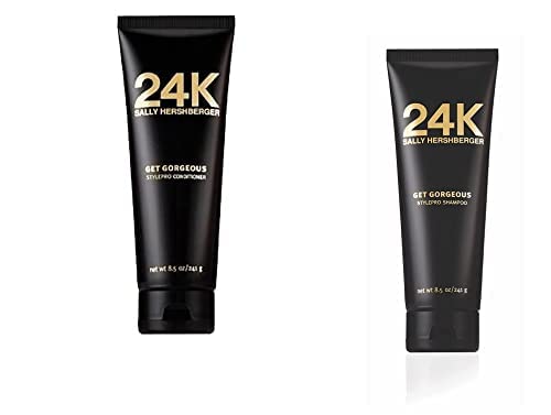 Sally Hershberger 24K Get Gorgeous Stylepro Shampoo & Conditioner Black and Grey Tea, 17 oz boundle