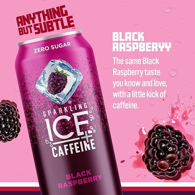 Sparkling Ice +Caffeine Zero Sugar Flavored Sparkling Water with Vitamins and Antioxidants, Variety Pack - Black Raspberry/Blue Raspberry/Citrus Twist, 16 FL Oz Can (Pack of 9)