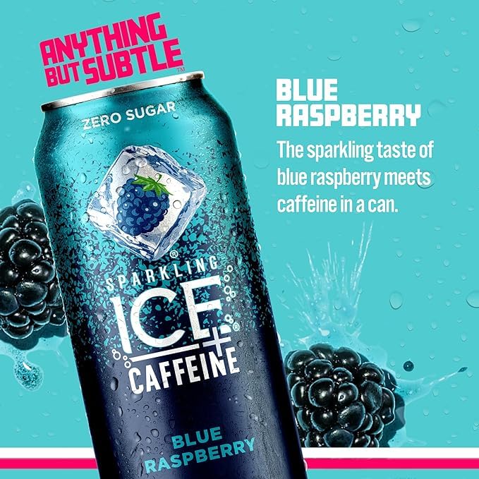 Sparkling Ice +Caffeine Zero Sugar Flavored Sparkling Water with Vitamins and Antioxidants, Variety Pack - Black Raspberry/Blue Raspberry/Citrus Twist, 16 FL Oz Can (Pack of 9)