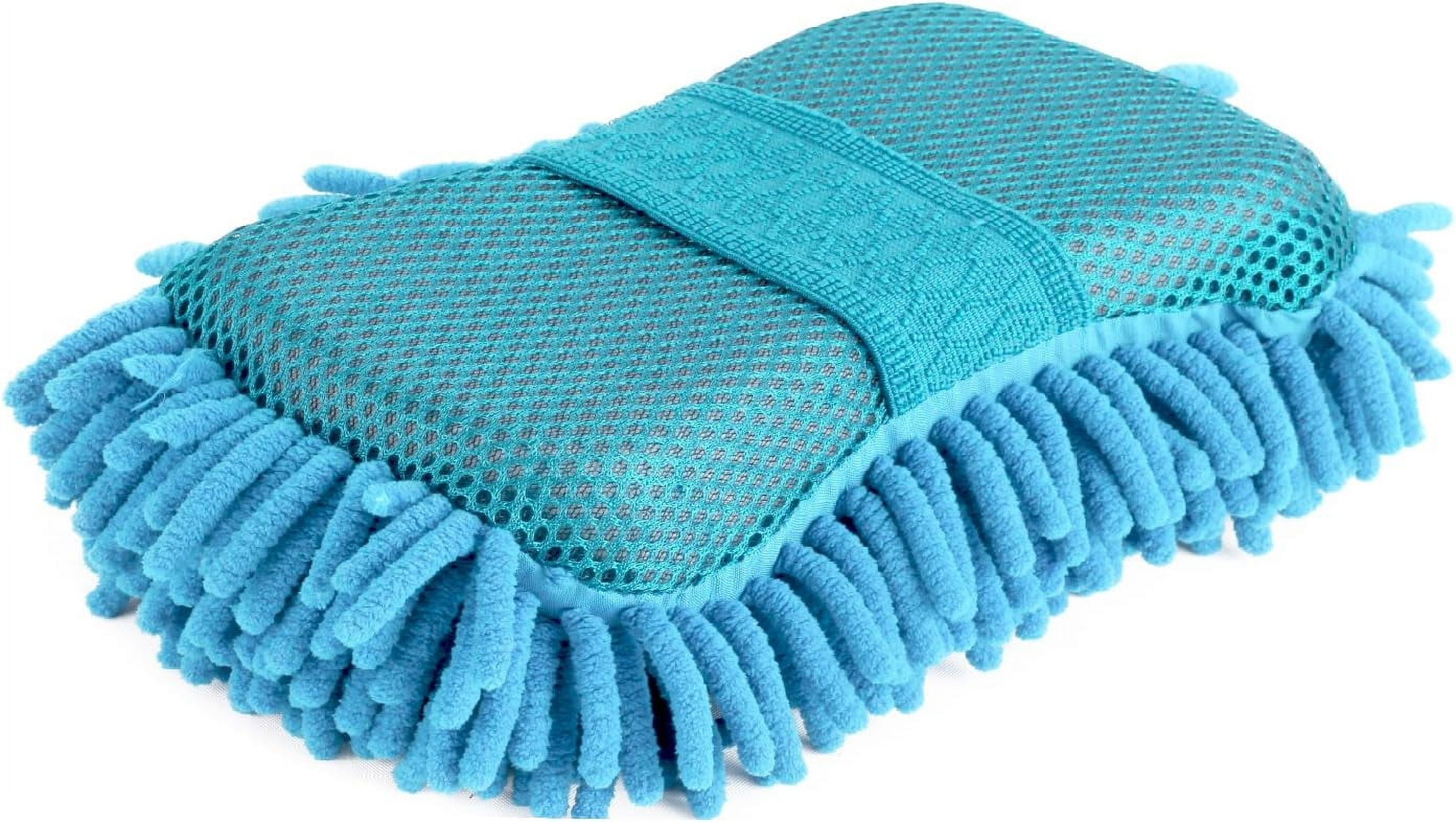 Gee Gadgets Two Sided Car Wash Sponge – Chenille Microfiber Dual Scrubber with Built-in Hand Strap – Absorbent and Scratch-Free Clean - Sky Blue