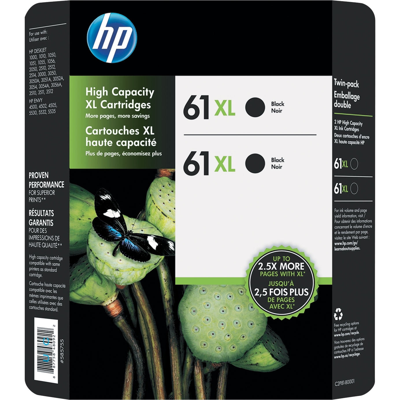 HP 61XL High Yield Ink Cartridge Black 2PK