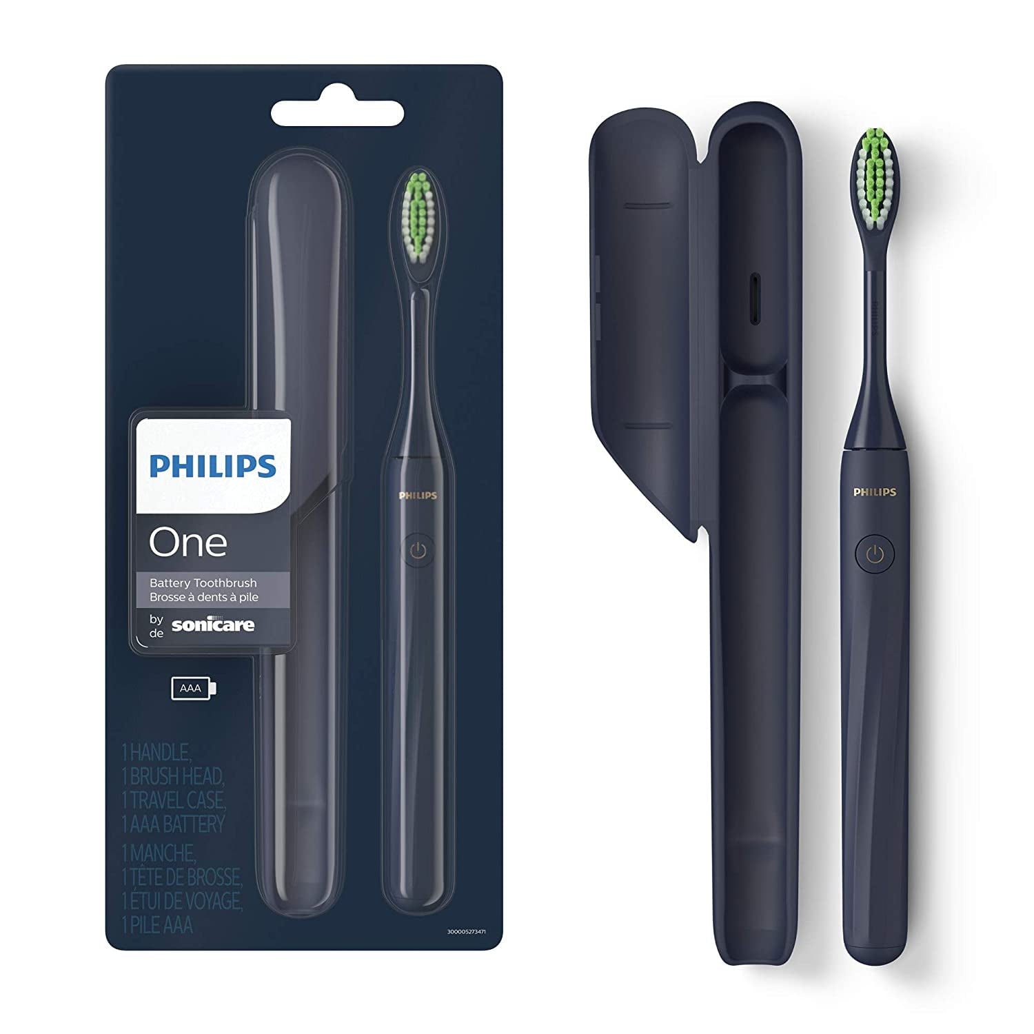 Philips One Battery Toothbrush w Brushheads, Midnight Blue, HY1100/04