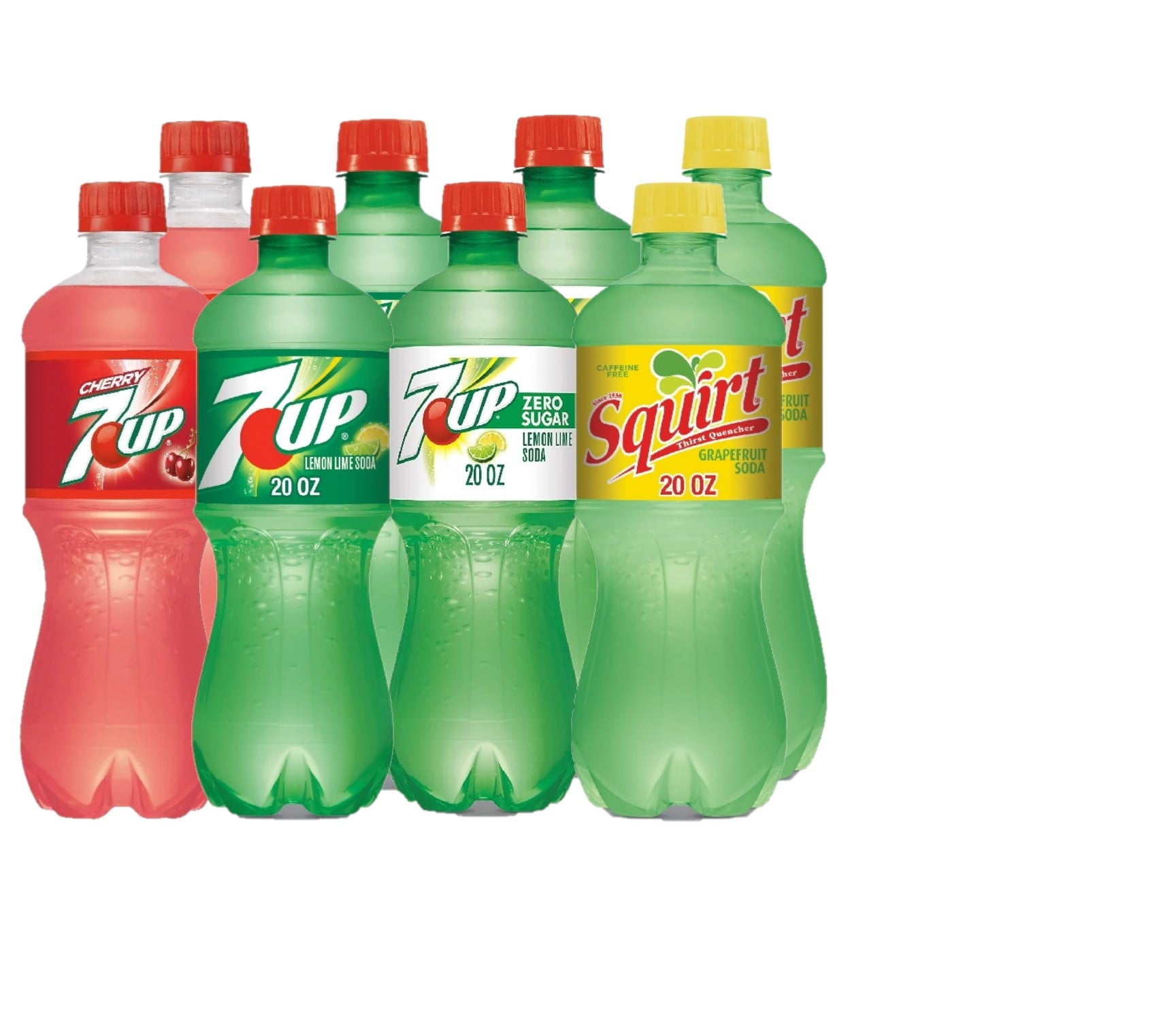 Bundle Pack of 7up and Squirt Softdrinks, 20 Fl Ounce Bottle (Pack of 8) Packaging May Vary