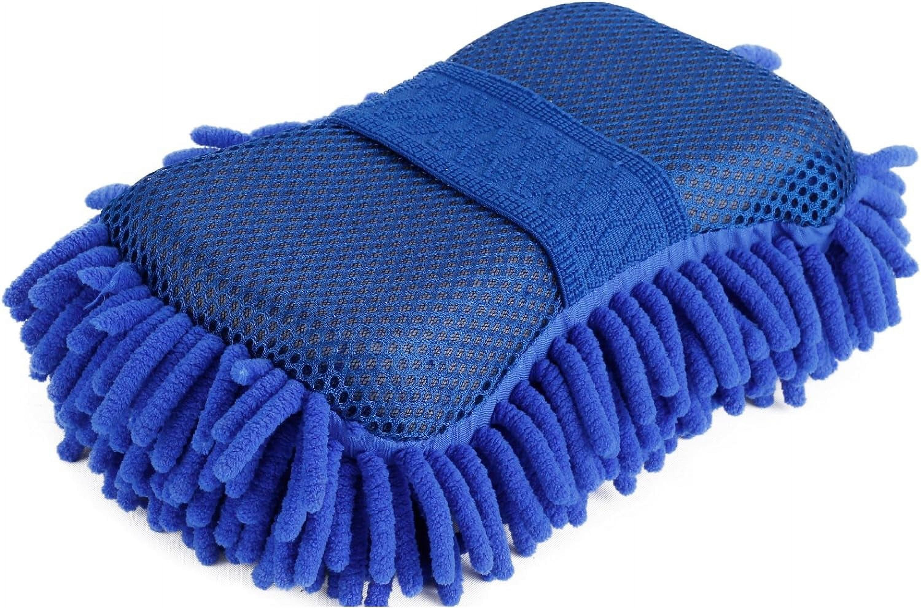 Gee Gadgets Two Sided Car Wash Sponge – Chenille Microfiber Dual Scrubber with Built-in Hand Strap – Absorbent and Scratch-Free Clean - Blue