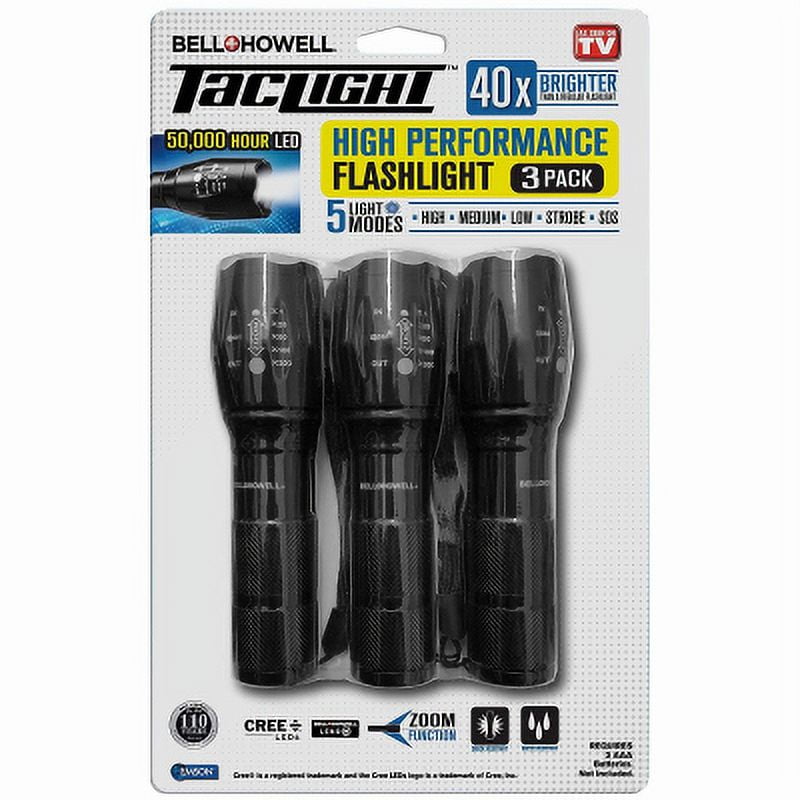 3 Pack Taclight Flashlight by Bell+Howell; High-Powered LED Tactical, Each