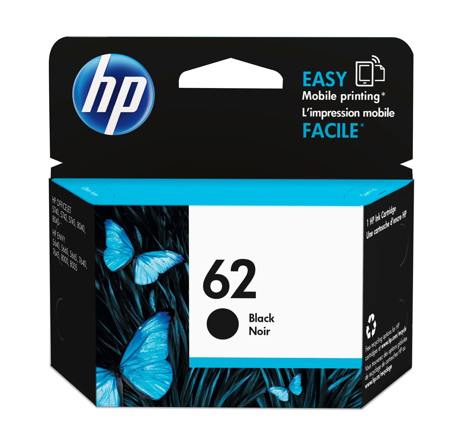 HP 62 Black Original Ink Cartridge, ~200 pages, C2P04AN#140