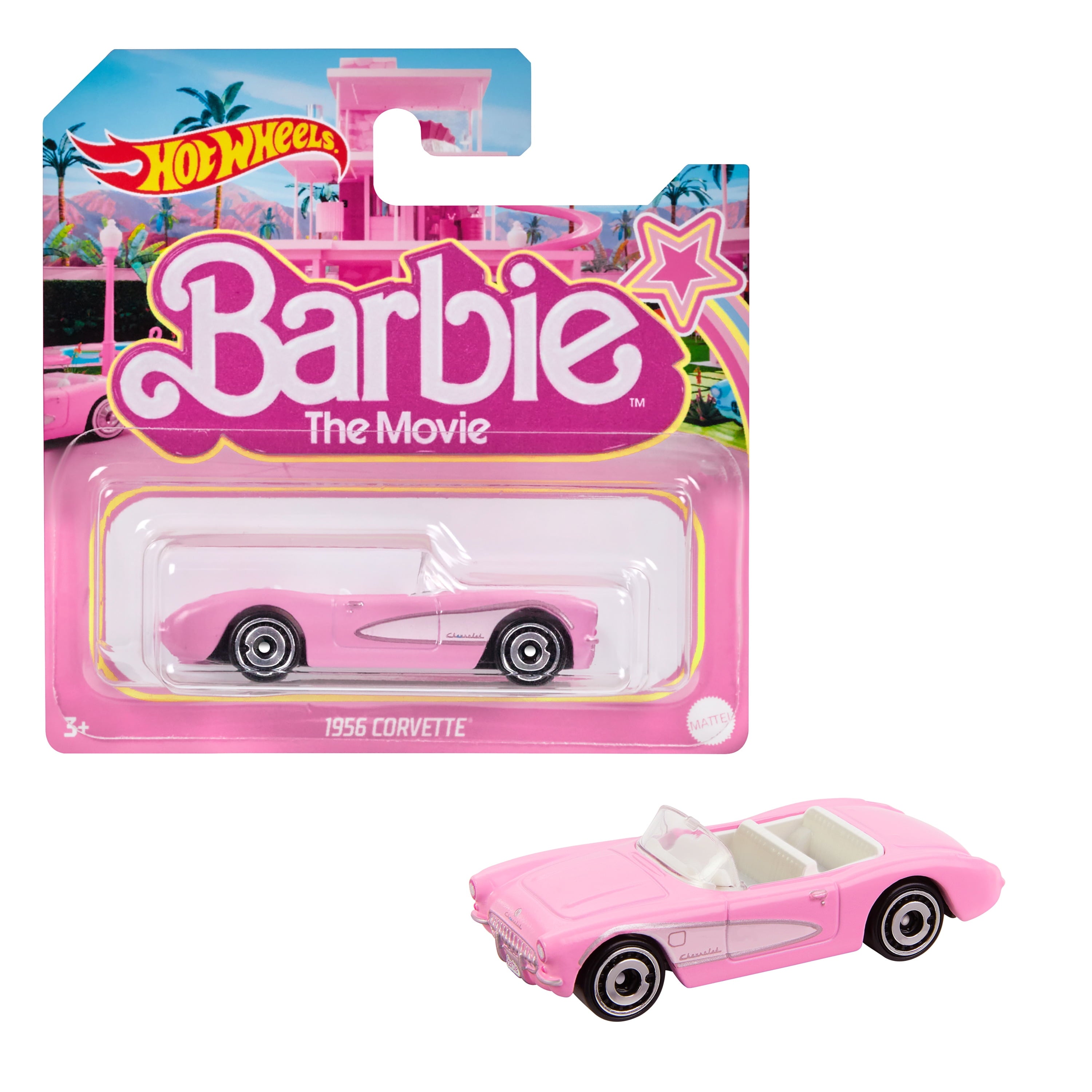 Hot Wheels Barbie Car, Die-Cast Pink Corvette in 1:64 Scale from Barbie The Movie