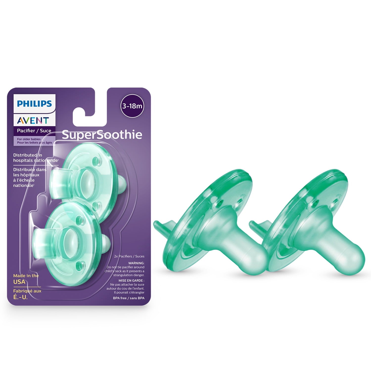 Philips Avent Soothie Pacifier, 3-18 Months, Green, 2 Pack, SCF192/05