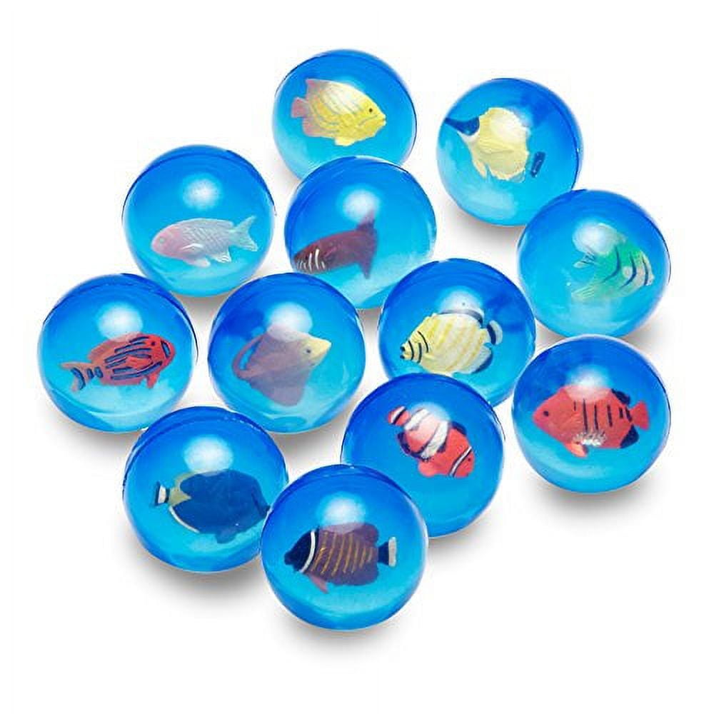 12 Clear Bouncy Balls with Fish - Rubber Bouncing Ball Toys with Marine Animals Inside - Great Gift for Kids Party Favors, Prizes and Rewards – 45mm - by Gee Gadgets