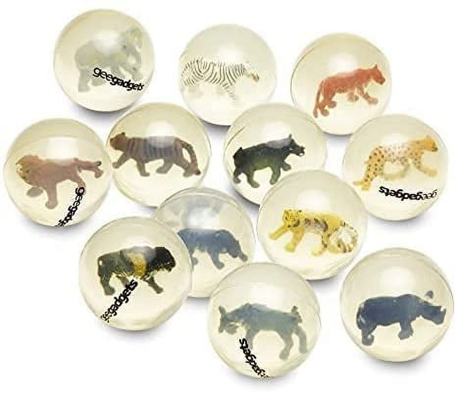 12 Clear Bouncy Balls with Animals - Rubber Bouncing Ball Toys with Safari Kingdom Animals Inside - Great Gift for Kids Party Favors, Prizes and Rewards 60mm - by Gee Gadgets (XX-Large)