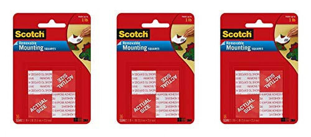 Scotch Brand 108 Removable MOUNTNG 1X1IN. 16PC, 1, Grey, 16 Count 3 Pack