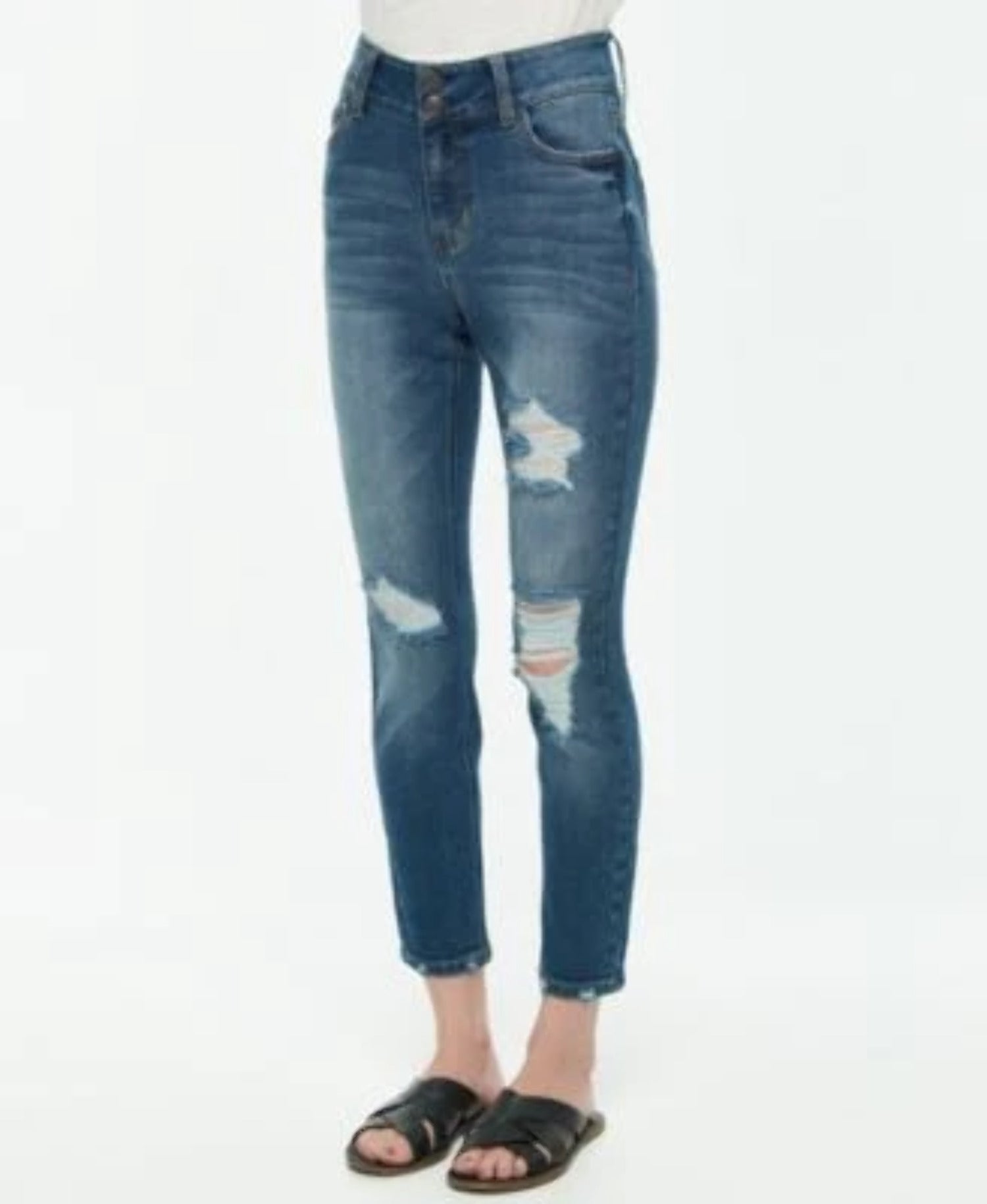 Vanilla Star Juniors' Double-Button High-Rise Skinny Jeans 7