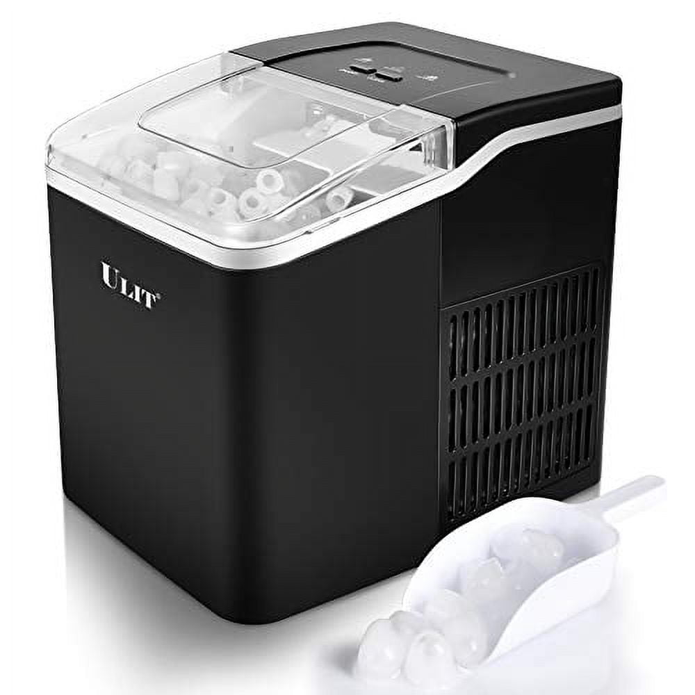 ULIT Ice Maker Countertop, Makes 26 lbs. Ice in 24 Hours,9 Ice Cubes Ready in 8 Minutes, Countertop Ice Maker machine with Ice Scoop and Basket, fit for home party, 1.6 lbs. Ice Storage (Black)