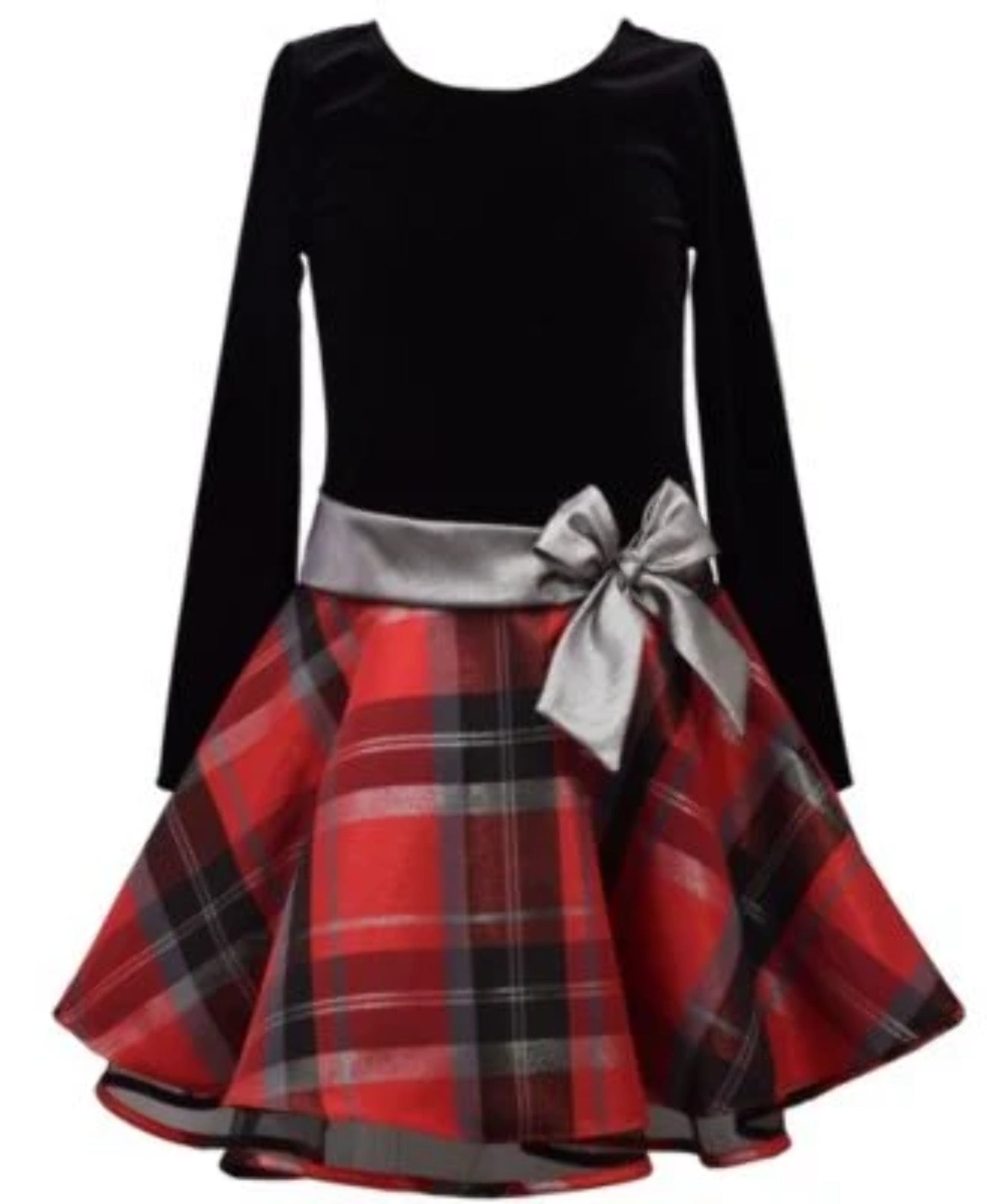 Big Girls Stretch Velvet Taffeta Plaid Hipster with Swing Skirt 16