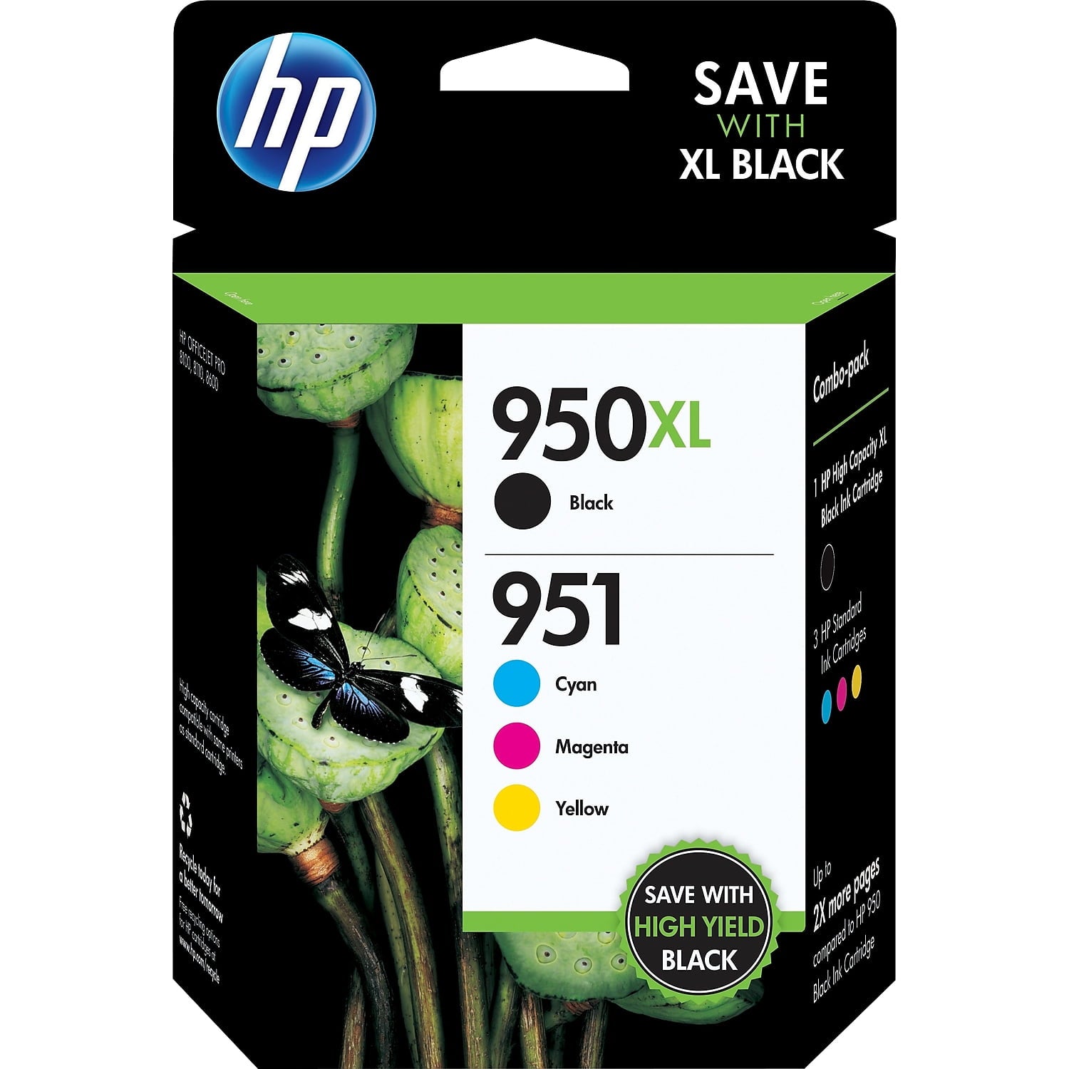 HP 950XL High Yield Original Ink Cartridge and 951 Multicolor, 4 Per Pack (C2P01FN)