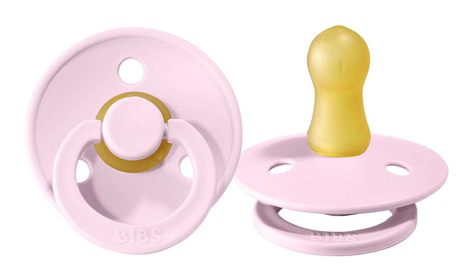 BIBS BPA-Free Natural Rubber Baby Pacifier | Made in Denmark (Baby Pink, 6-18 Months) 2-Pack