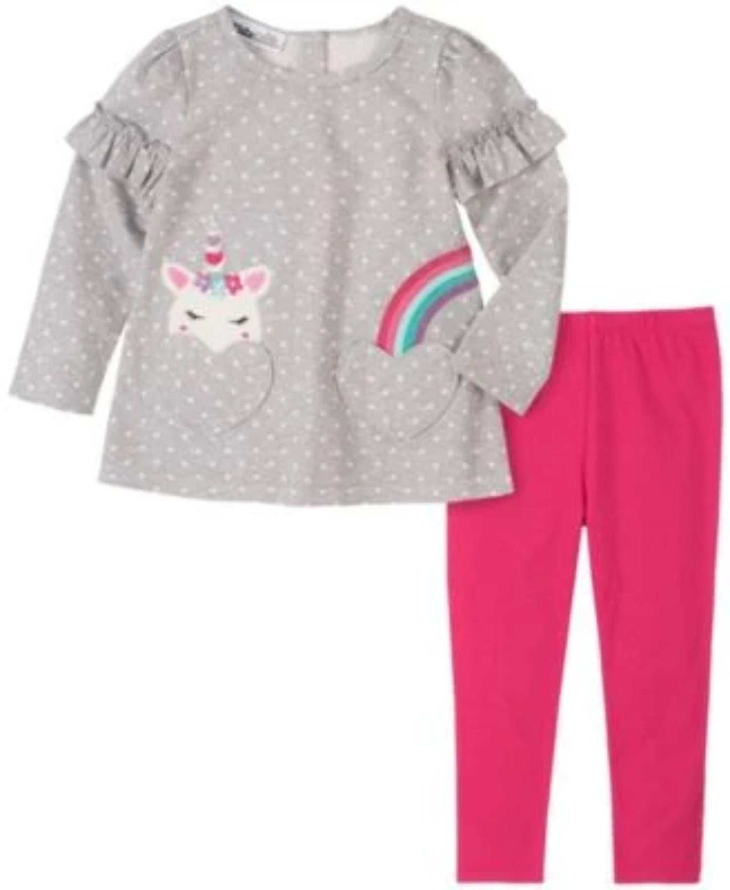 Kids Headquarters 2 Piece Toddler Girls Unicorn Rainbow in Pockets Tunic with Legging Set 2T