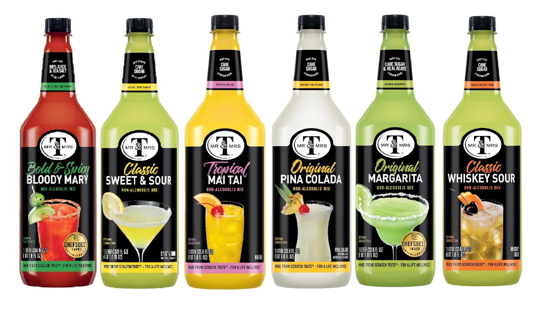 Mr. & Mrs. T's Ultimate Cocktail Mixer Collection, 1L Bottle Variety of Flavor (Pensacolada, Margharita, Mai Tai, Sweet Sour, Bloody Mary, Whisky Sour) Pack of 6