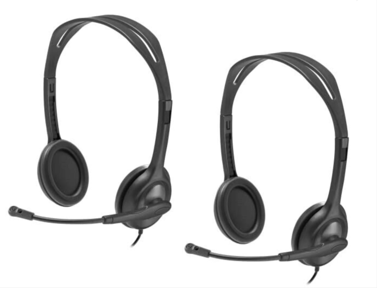 Logitech H111 Stero Headset - Stereo - Mini-Phone (3.5mm) - Wired - 20 Hz - 20 kHz - Over-The-Head - Binaural - Supra-aural - 7.71 ft Cable - Bi-Directional Microphone   2 pack (Bulk Pack))