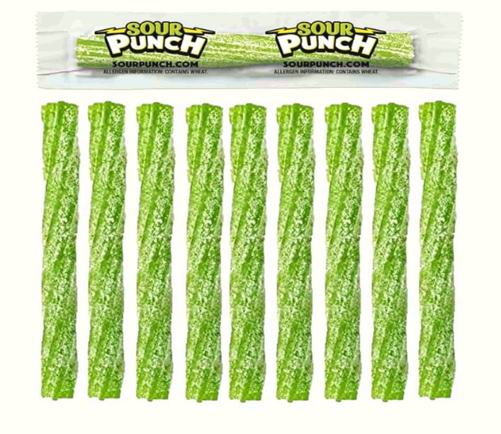 Sour Punch Twists - Individually Wrapped Sweet & Sour Candy, Apple Flavor (Pack of 10)