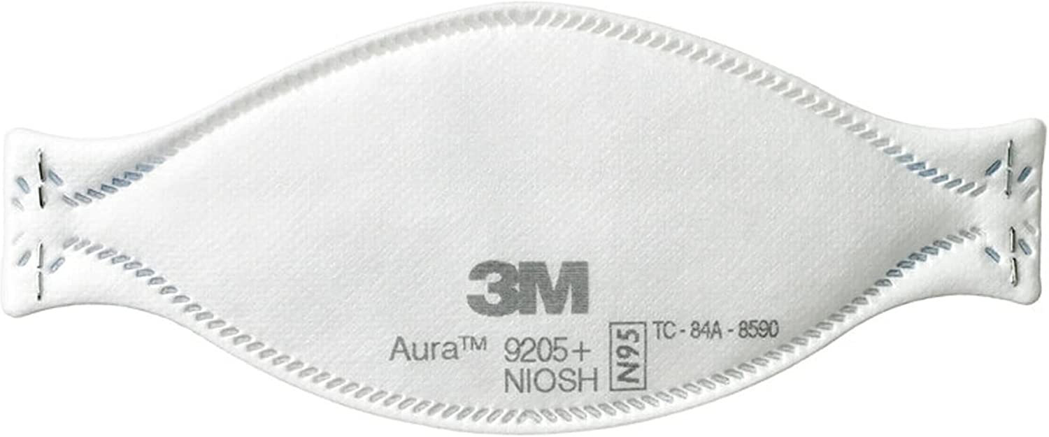 3M Aura Particulate Respirator 9205+ N95, Lightweight, Three Panel Designed Respirator Helps Provide Comfortable And Convenient Respiratory Protection, 20-Pack 3 pack