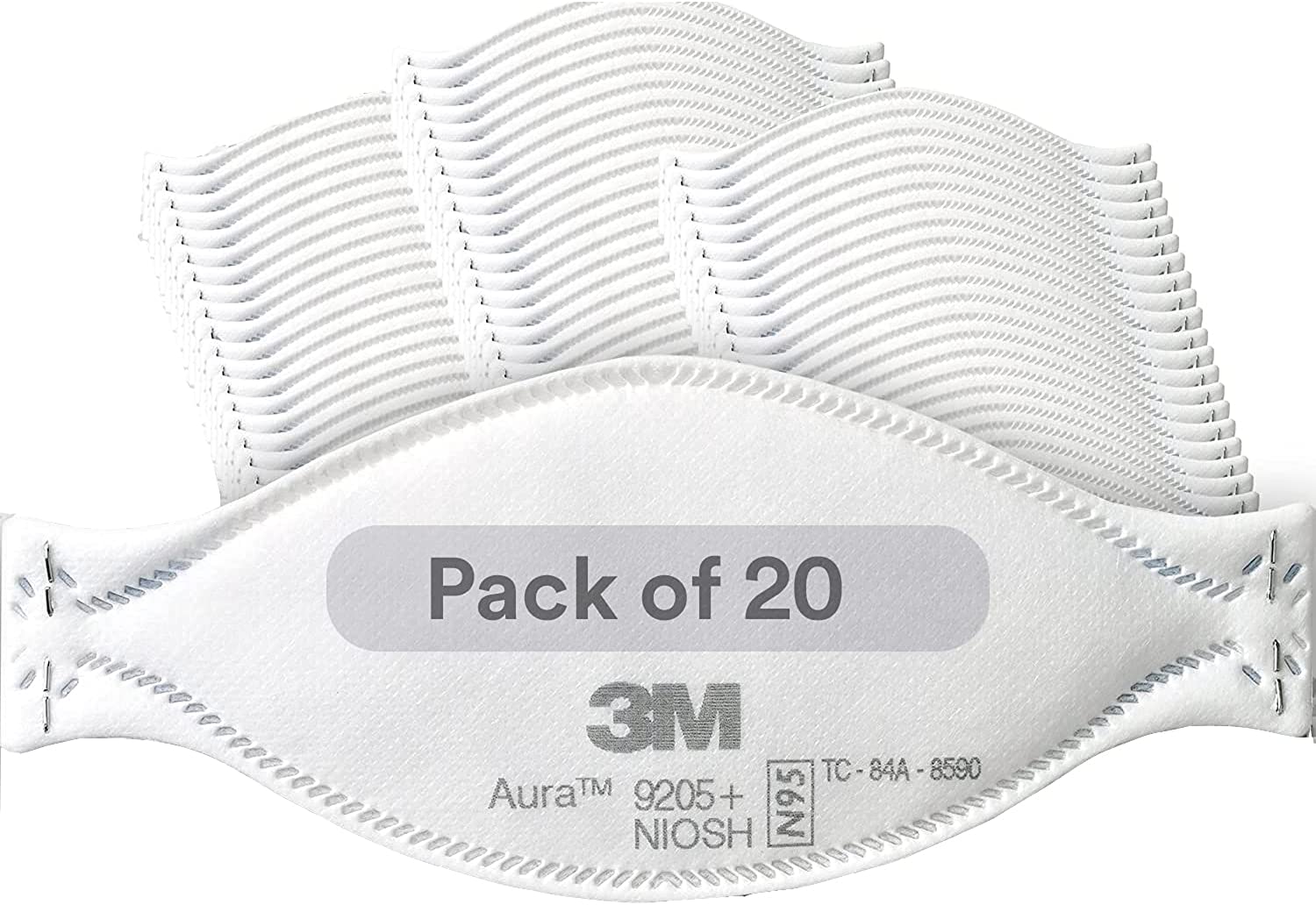 3M Aura Particulate Respirator 9205+, N95, Individually Wrapped, 3 Panel Flat Fold Design Allows for Facial Movements Pack of 20 Respirator