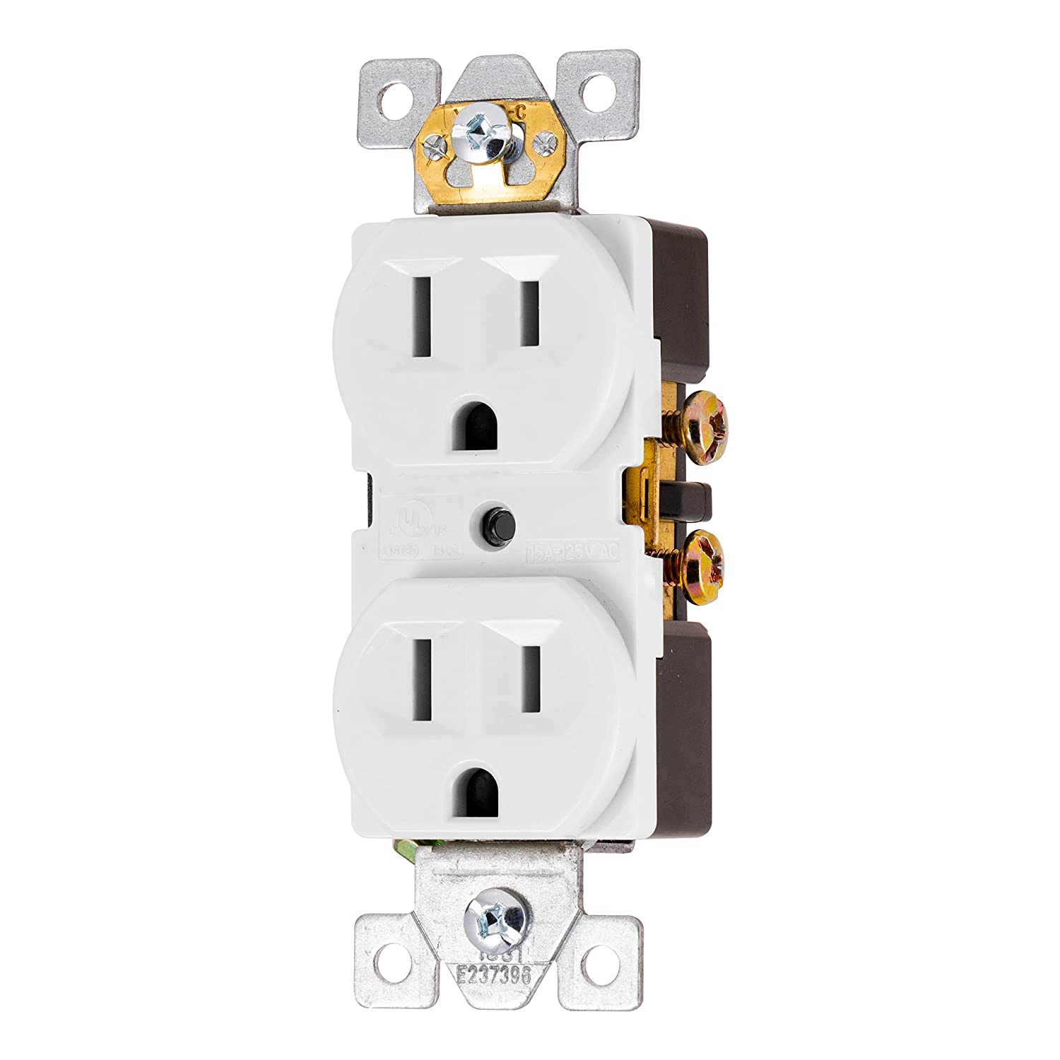 UltraPro GE Duplex Heavy-Duty Receptacle, White, Wall Outlet, Reinforced Yoke, Self-grounding Clip, 3 Prong, Supports 15A, UL Listed, 42157 15 Amp Heavy Duty