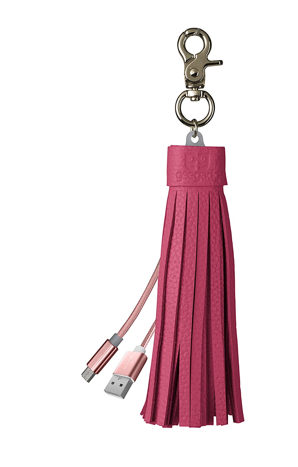 Gee Gadgets Micro USB Cable Keychain - Android Charging Cord with Genuine Leather Tassel and Keyring Pink USB Pink