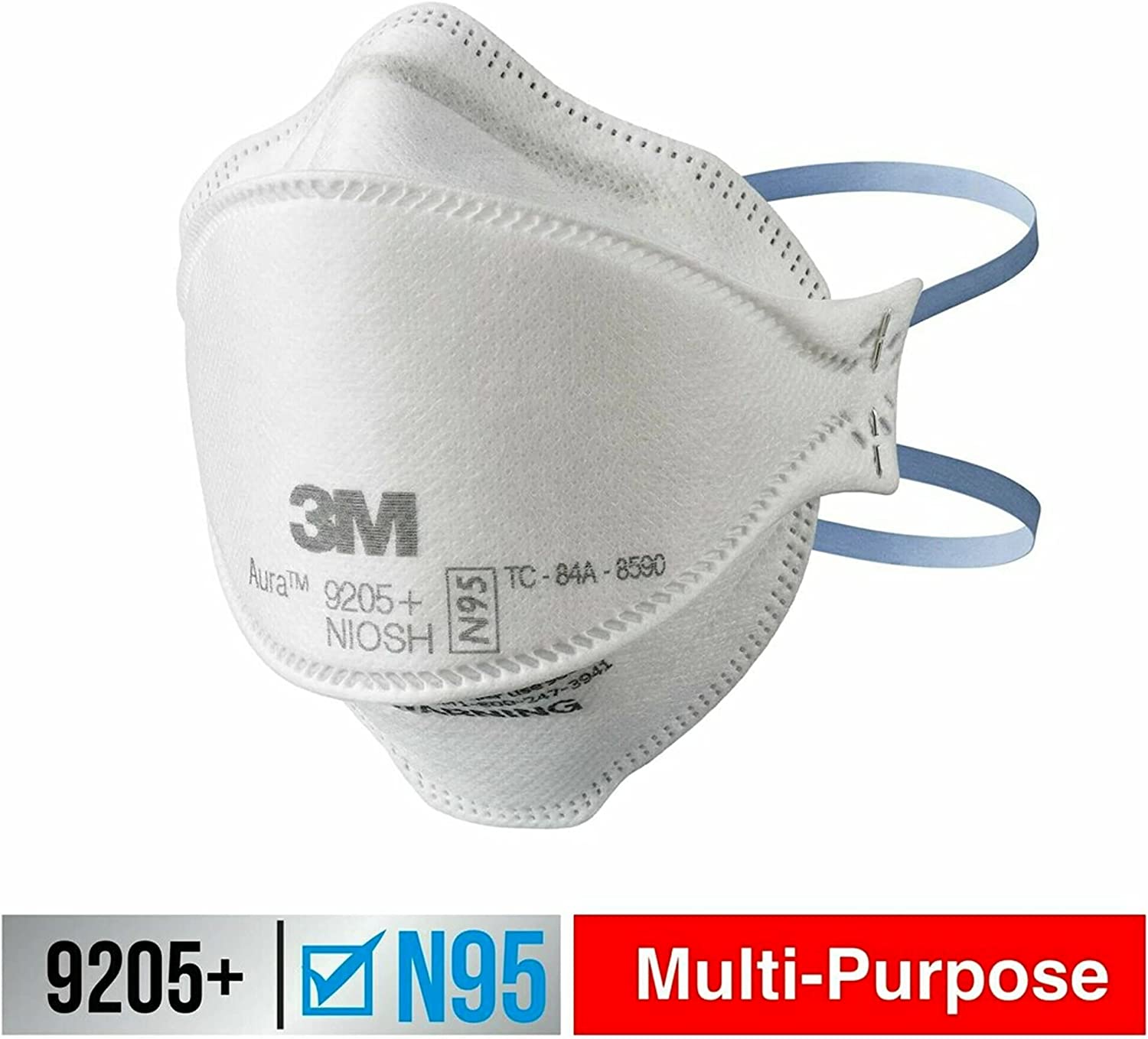 3M Aura Particulate Respirator 9205+ N95, Lightweight, Three Panel Designed Respirator Helps Provide Comfortable And Convenient Respiratory Protection, 20-Pack 3 pack