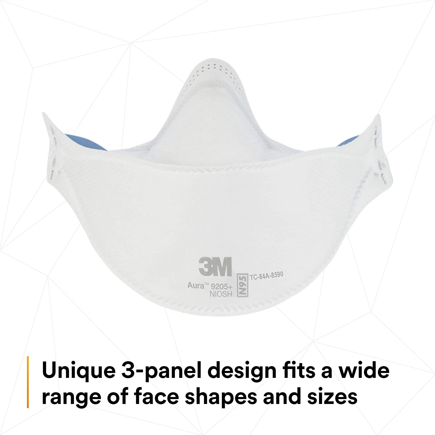 3M Aura Particulate Respirator 9205+, N95, Individually Wrapped, 3 Panel Flat Fold Design Allows for Facial Movements Pack of 20 Respirator