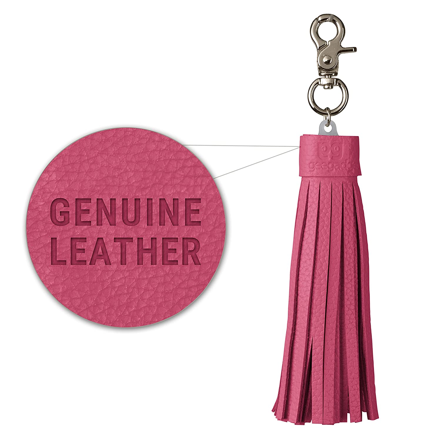 Gee Gadgets Micro USB Cable Keychain - Android Charging Cord with Genuine Leather Tassel and Keyring Pink USB Pink